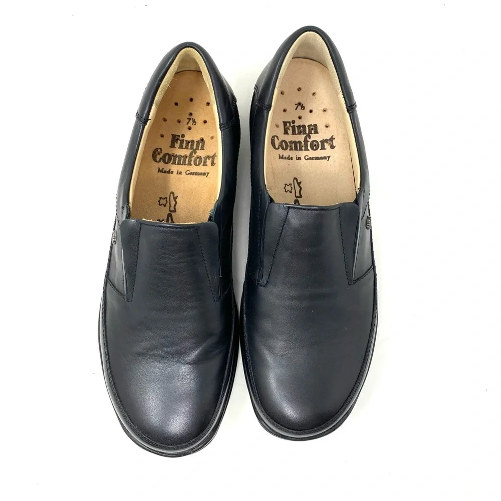 Finn Comfort Aden City-Sport Black Montana Leather Slip On Loafers